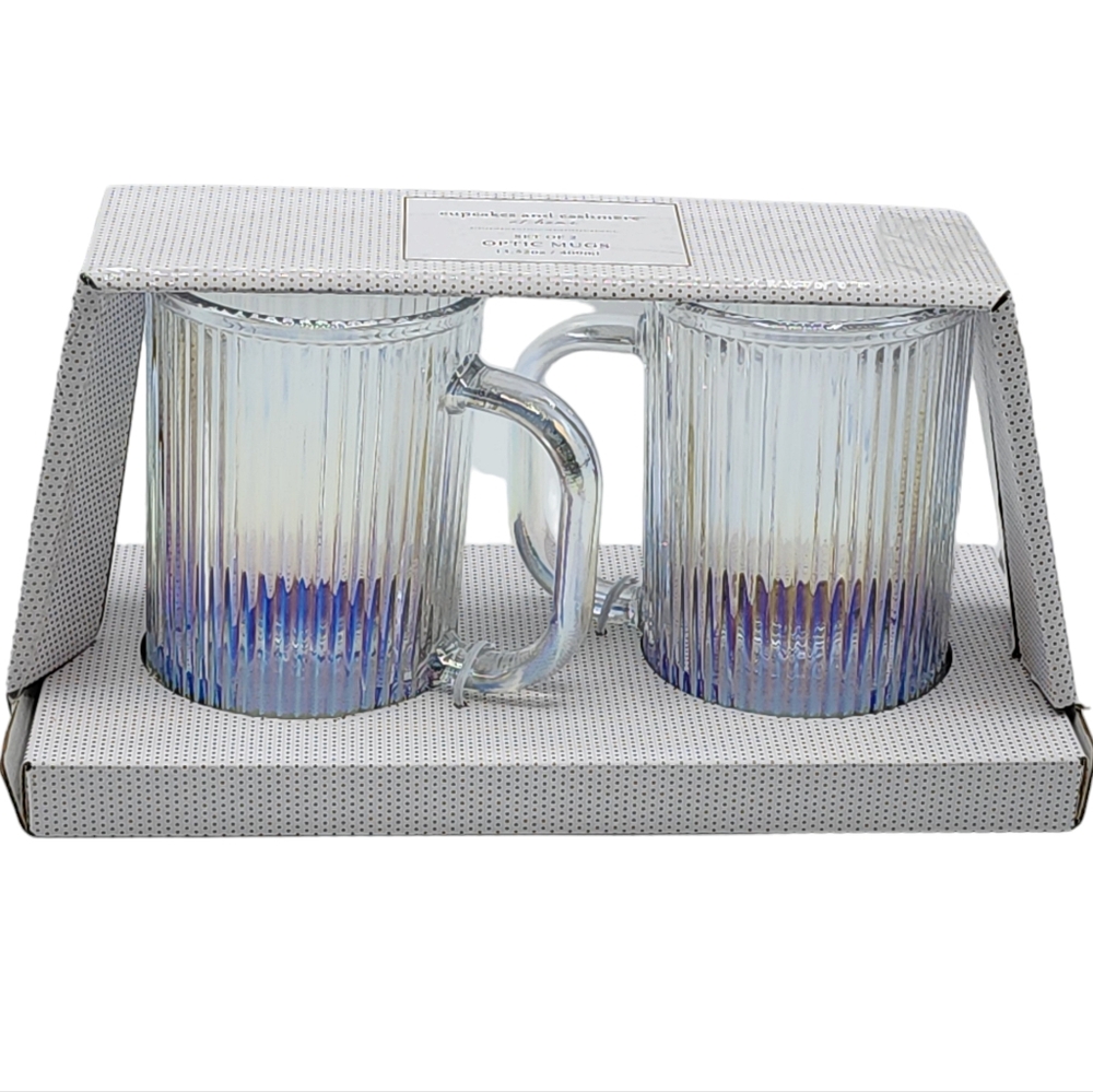 Cupcakes and Cashmere Set of 2pc Iridescent Optic Glass Mugs 13.5oz‎ Drinkware